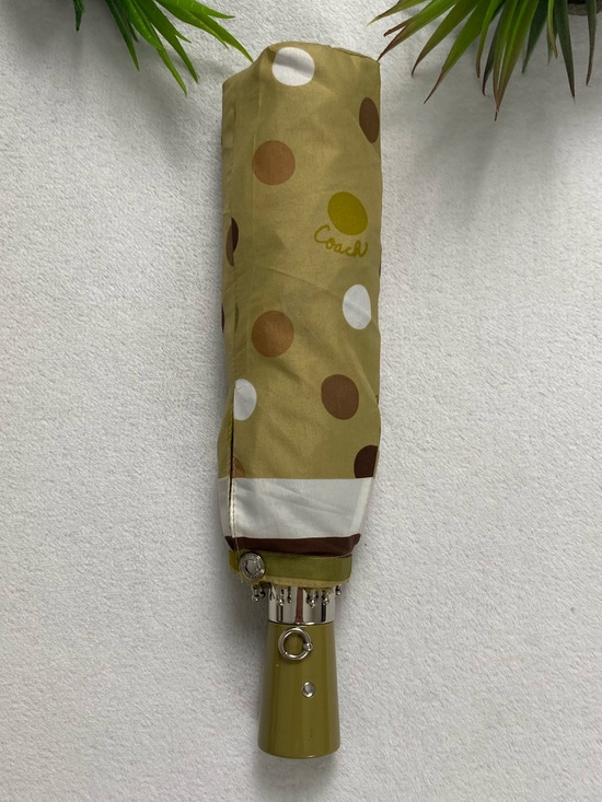 Coach Accessories - Coach Script Polka Dot Retractable Umbrella | Khaki Olive Multicolor